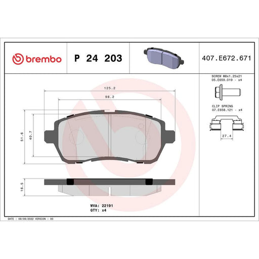 Brembo 4 x Front Brake Pad Set fits Ford Ka+ III 2016-2020 1.2 1.5