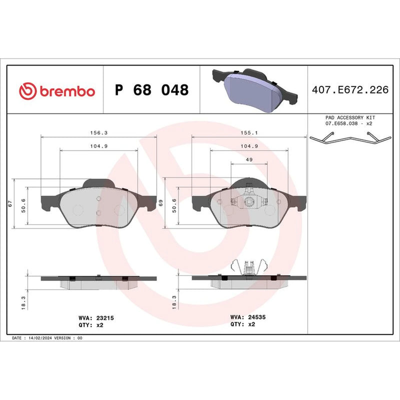 Brembo 4 x Front Brake Pad Set fits Renault Clio III 2006-2014 2.0