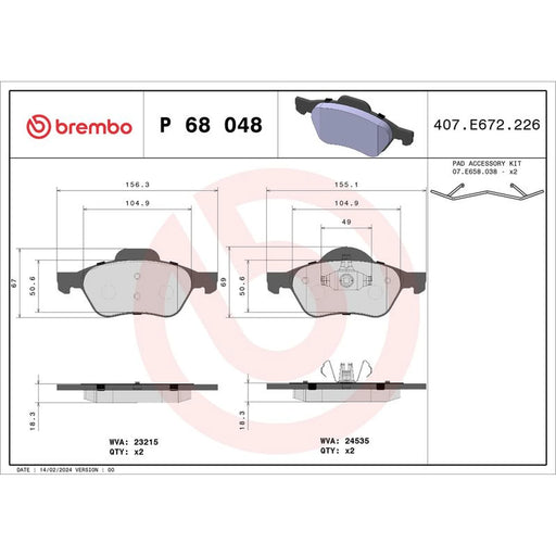 Brembo 4 x Front Brake Pad Set fits Renault Clio III 2006-2014 2.0