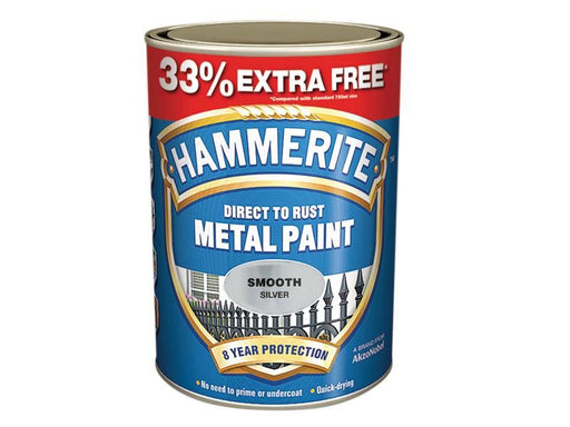 Hammerite Direct to Rust Smooth Finish Metal Paint Silver 750ml + 33% Hammerite - NN4 Online