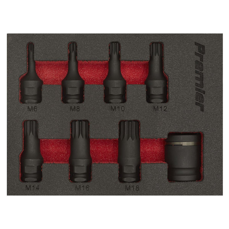 Sealey Impact Spline Socket Bit Set 8pc 3/8"Sq Drive AK5622 Sealey - Dynamic Drive
