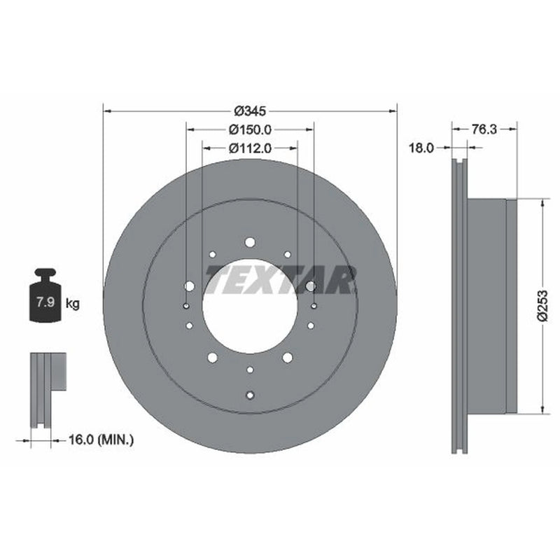 Textar 2 x Vented Rear Brake Discs 92198503-x2
