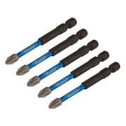 Draper Expert PZ-Type Impact Screwdriver Bits, No.2 x 75mm, 1/4" Hex (Pack of 5) Draper - Dynamic Drive