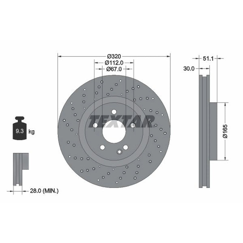 Textar 2 x Perforated Front Brake Discs 92262105-x2