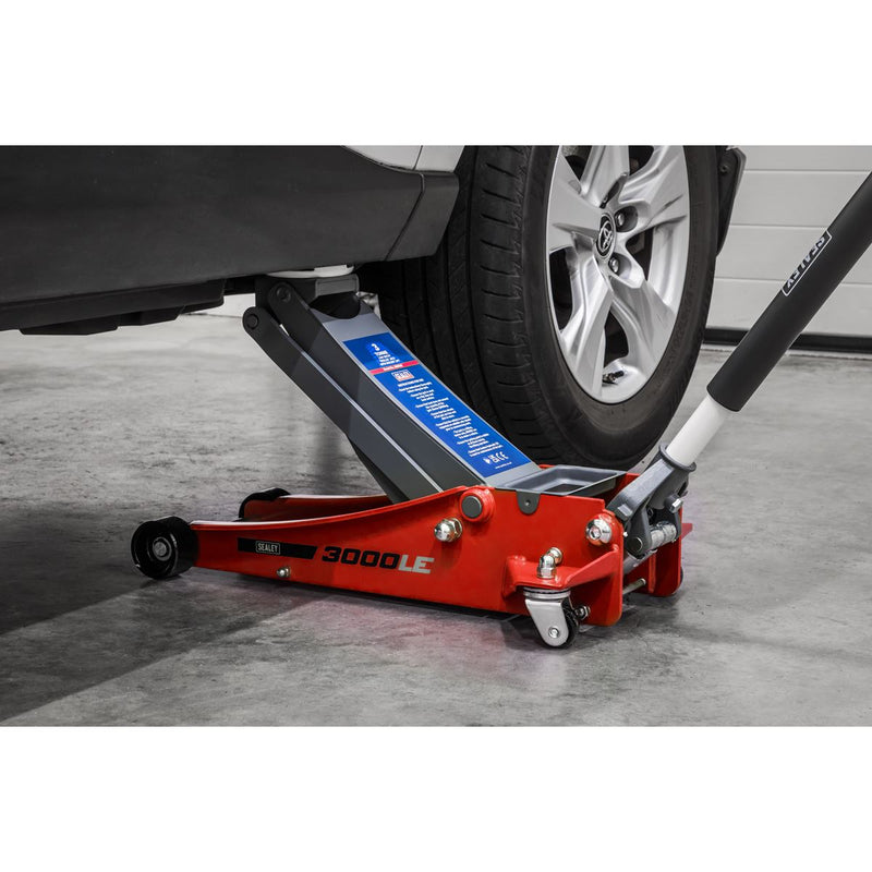 Sealey Low Profile Trolley Jack with Rocket Lift 3 Tonne - Red 3000LE Sealey - Dynamic Drive