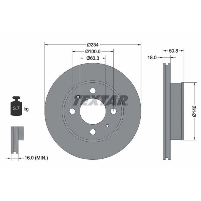 Textar 2 x Vented Front Brake Discs 92146803