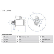Bosch Starter Motor 12V 1.7kW 10 Teeth