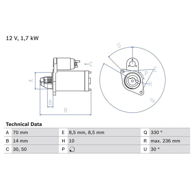 Bosch Starter Motor 12V 1.7kW 10 Teeth