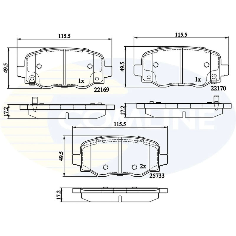 Comline 4 x Rear Brake Pad Set fits Fiat 500X 2014-2021 1.0 1.3 1.4 1.6 2.0