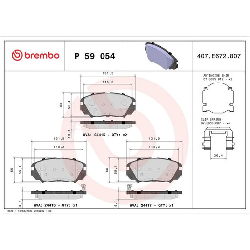 Brembo 4 x Front Brake Pad Set fits Bentley Flying Spur 2013-2020 4.0 6.0