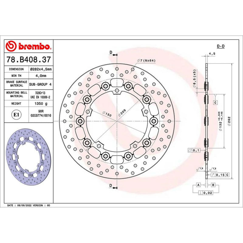 Brembo 2 x Floating Front Brake Disc Brake Discs 78B40837-x2