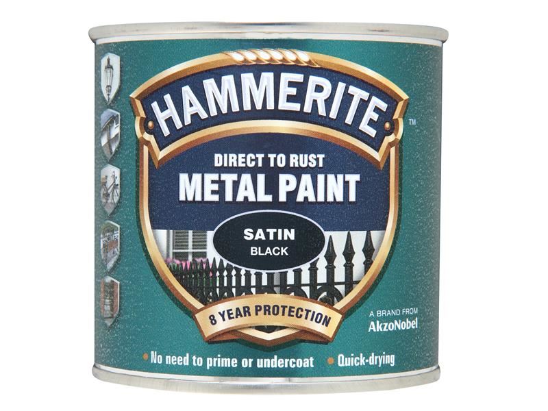 Hammerite Direct to Rust Satin Finish Metal Paint Black 250ml Hammerite - NN4 Online