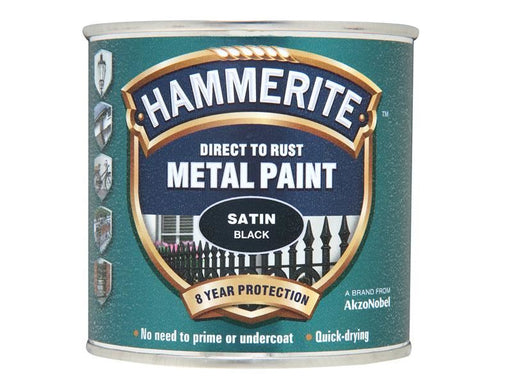 Hammerite Direct to Rust Satin Finish Metal Paint Black 250ml Hammerite - NN4 Online
