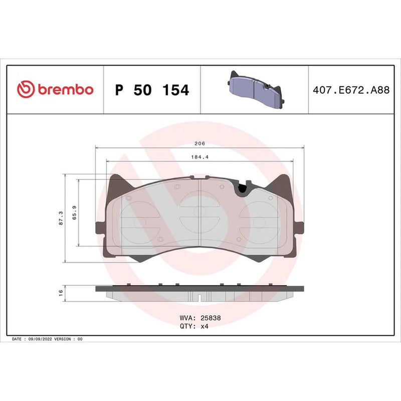 Brembo 4 x Front Brake Pad Set fits Mercedes-Benz AMG GT 2014-2021