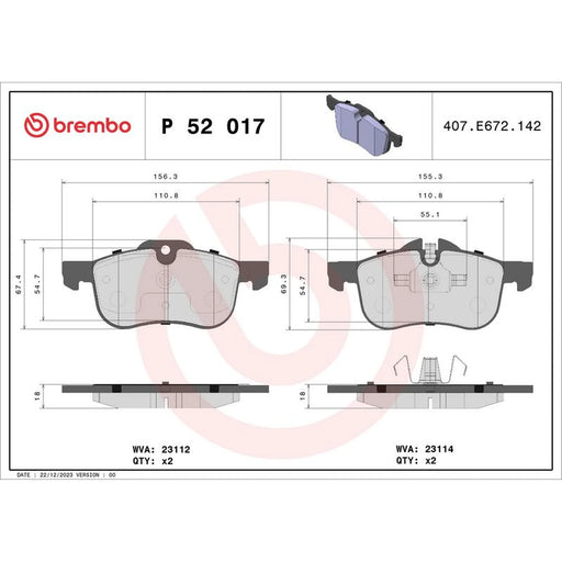 Brembo 4 x Front Brake Pad Set fits MG MG 6 2010 on 1.8