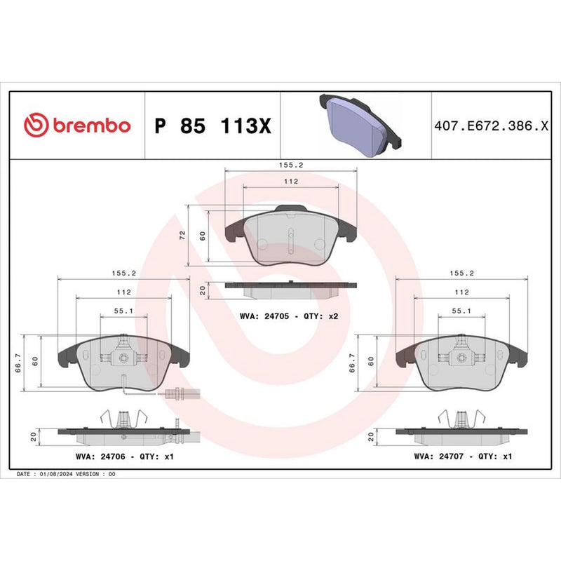 Brembo 4 x Front Brake Pad Set fits Audi A4 Allroad B8 2009-2016 2.0 3.0