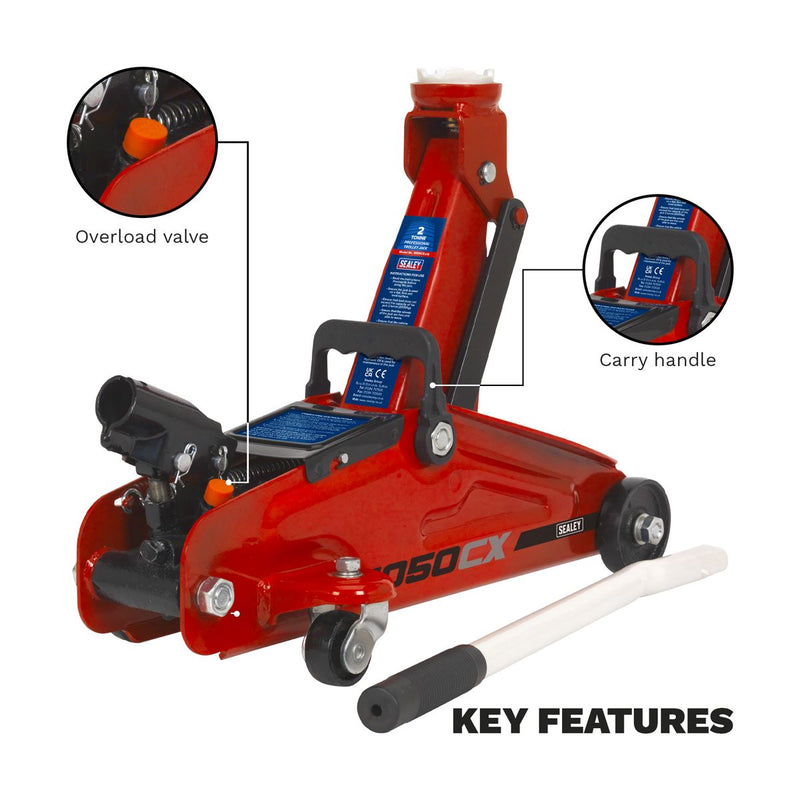 Sealey Short Chassis Trolley Jack 2 Tonne 1050CX Sealey - Dynamic Drive