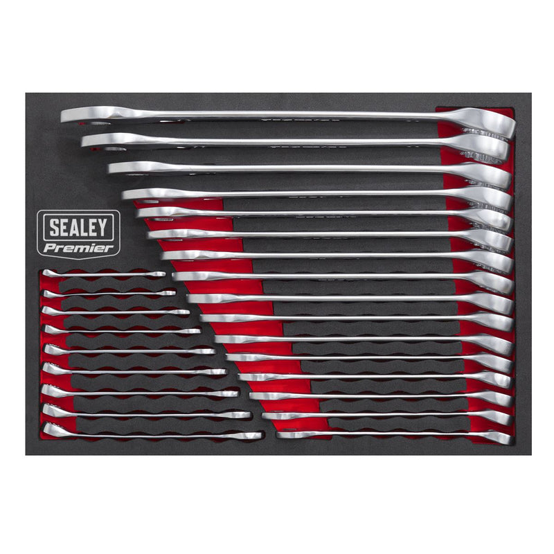 Sealey Premier Combination Spanner Set EVA Tray 6-32mm Open End Ring Metric 25pc Sealey  - Dynamic Drive