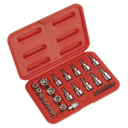 Sealey TRX-Star* Socket & Security Bit Set 29pc 1/4"Sq & 3/8"Sq Drive AK6193 Sealey - Dynamic Drive