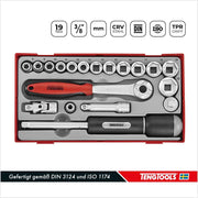 Teng Tools 3/8" Socket Set 6 pt TT1 19 Pieces Teng Tools - Dynamic Drive