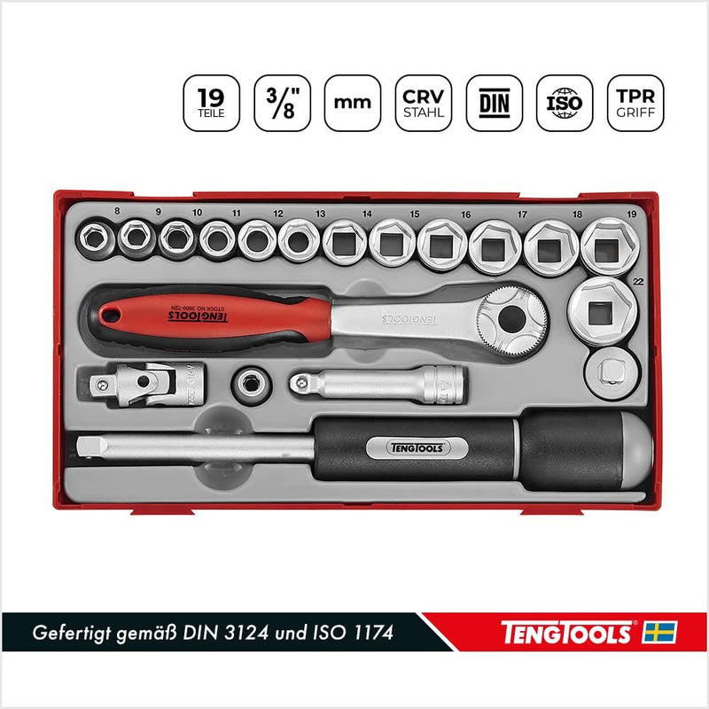 Teng Tools 3/8" Socket Set 6 pt TT1 19 Pieces Teng Tools - Dynamic Drive