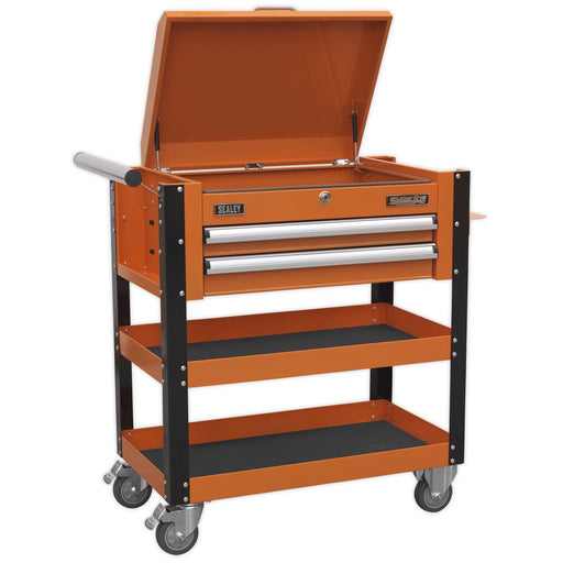 Sealey Heavy-Duty Mobile Tool & Parts Trolley 2 Drawers & Lockable Top Orange Sealey - Dynamic Drive