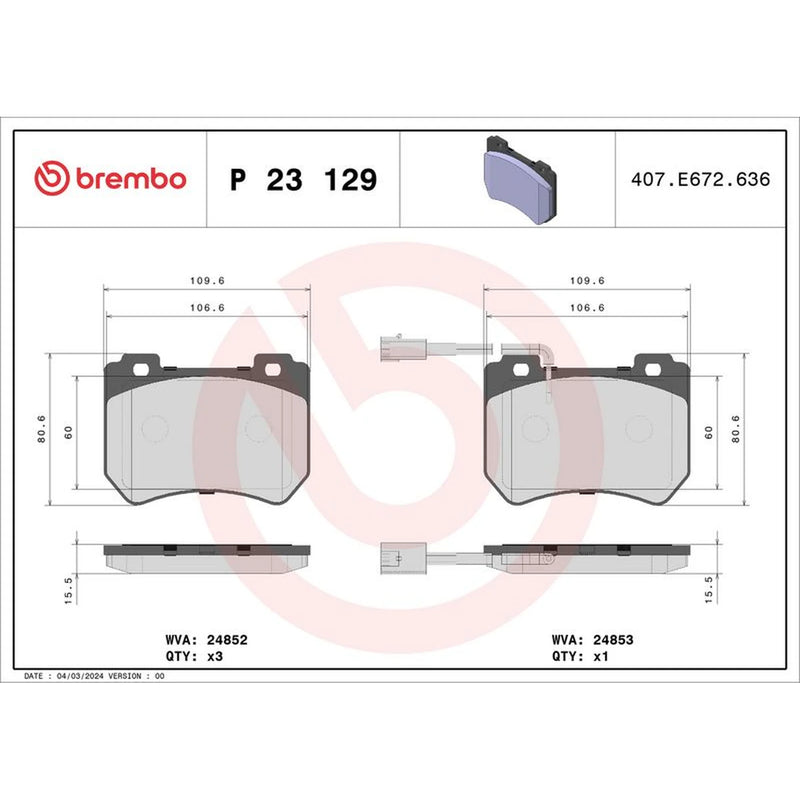Brembo 4 x Front Brake Pad Set fits Alfa Romeo 159 2005-2012 1.8 1.9 2.0 2.2