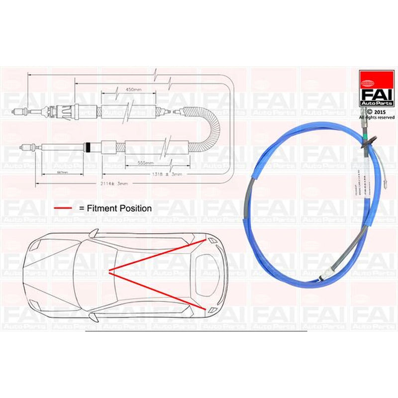 FAI Handbrake Cable Left Rear fits Peugeot 307 2002-2009 1.4 1.6 2.0