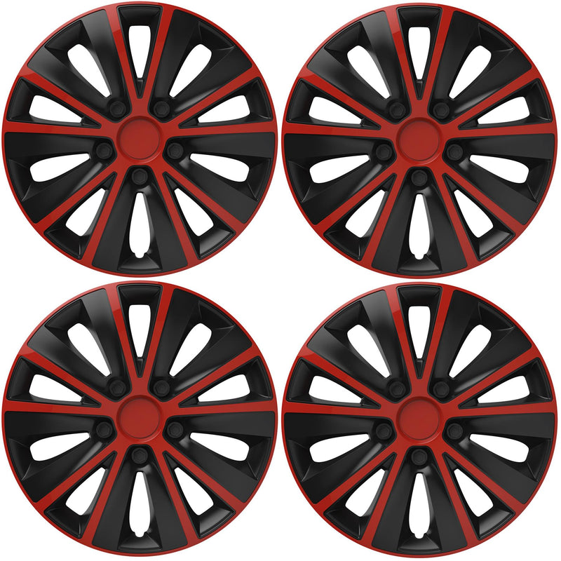 4 x 14" Alloy Look Red & Black Stripe Multi-Spoke Wheel Trims Hub Caps Covers Versaco  - Dynamic Drive