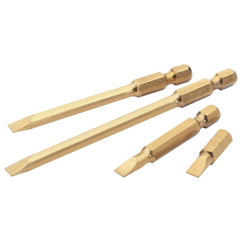 Draper 6.5mm 1/4" Hex Plain Slot Titanium Nitride Coated Insert Bit 75mm Long x Draper - Dynamic Drive