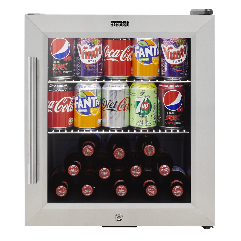 Baridi 50L Tabletop Drinks Fridge Mini Beer Cooler Glass Door Stainless Steel Baridi  - Dynamic Drive