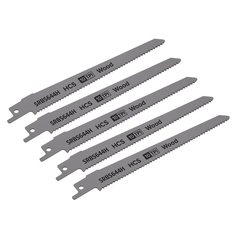 Sealey Reciprocating Saw Blade Clean Wood 150mm 10tpi Pack of 5 SRBS644H Sealey - Dynamic Drive