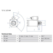Bosch Starter Motor 12V 3kW 10 Teeth