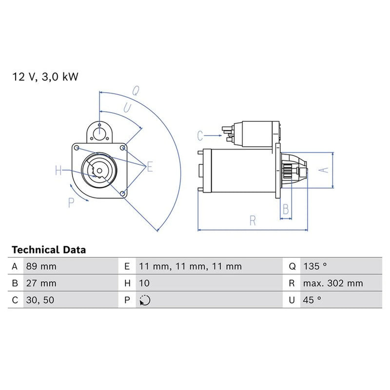 Bosch Starter Motor 12V 3kW 10 Teeth