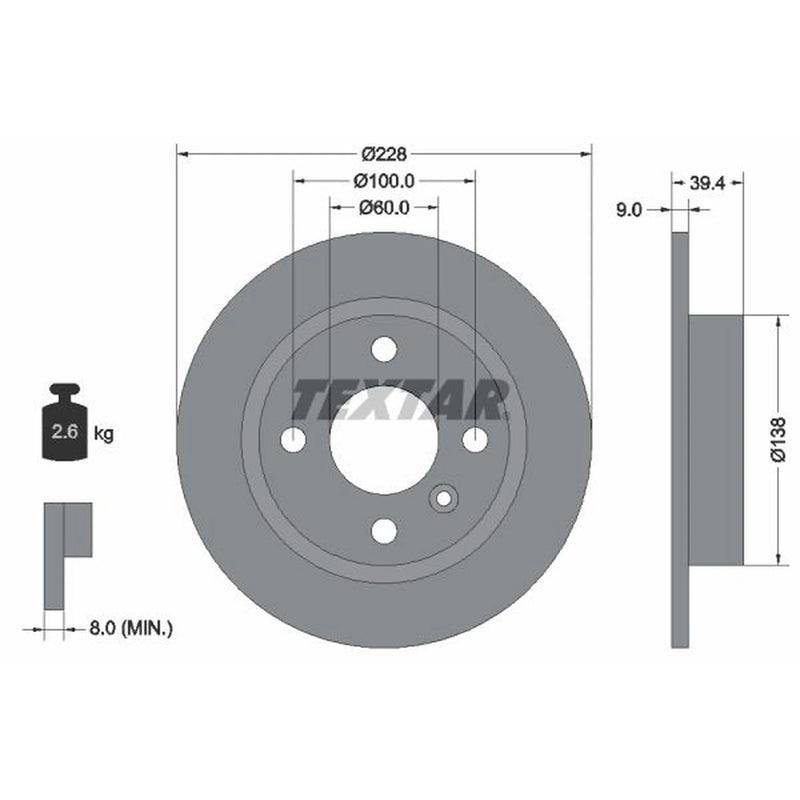 Textar 2 x Solid Brake Discs 92082800