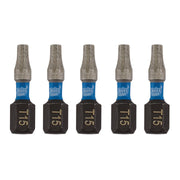 Draper Expert TX-STAR Impact Screwdriver Bits, T15 x 25mm, 1/4" Hex (Pack of 5) Draper - Dynamic Drive