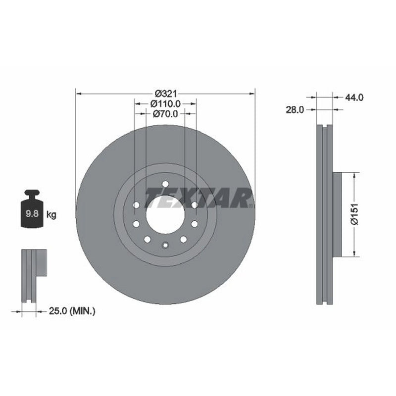 Textar 2 x Externally Vented Front Brake Discs 92149803-x2