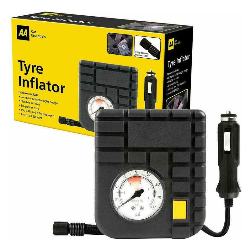 AA 12V Car Tyre Air Compressor Inflator LED Pump Pressure Gauge Cigarette Socket AA - Dynamic Drive