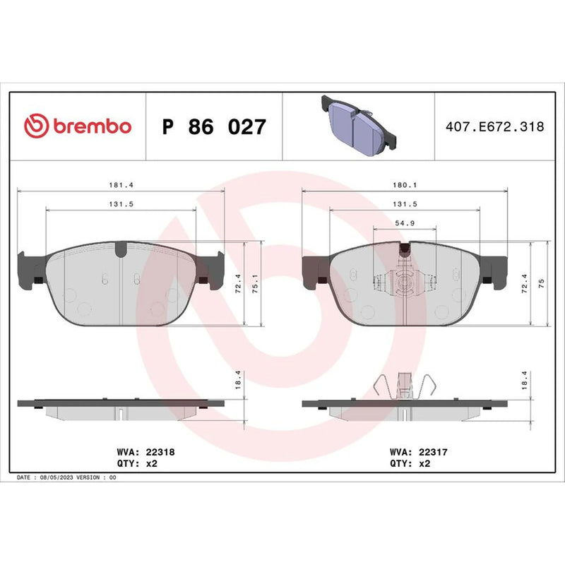 Brembo 4 x Front Brake Pad Set fits Polestar Polestar 2 2019-2023