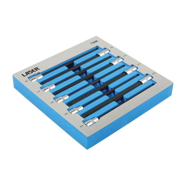 Laser Extra Long Ball End Hex Socket Bit Set 3/8"D 9pc 7358 Laser - Dynamic Drive