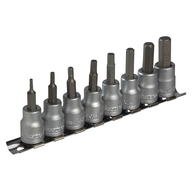 Teng M3811 Socket Clip Rail AF Hex Set of 8 3/8in Drive - M3811