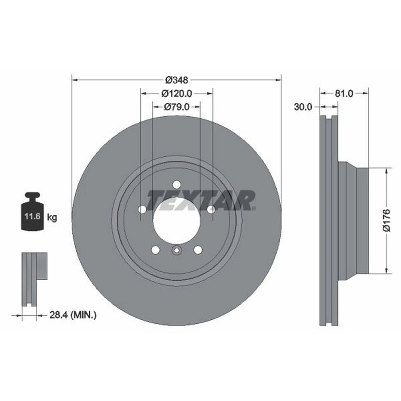 Textar 2 x Vented Front Brake Discs 92122905
