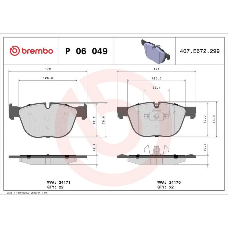 Brembo 4 x Front Brake Pad Set fits BMW X4 2015-2018