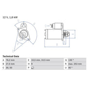 Bosch Starter Motor 12V 1.6kW 9 Teeth