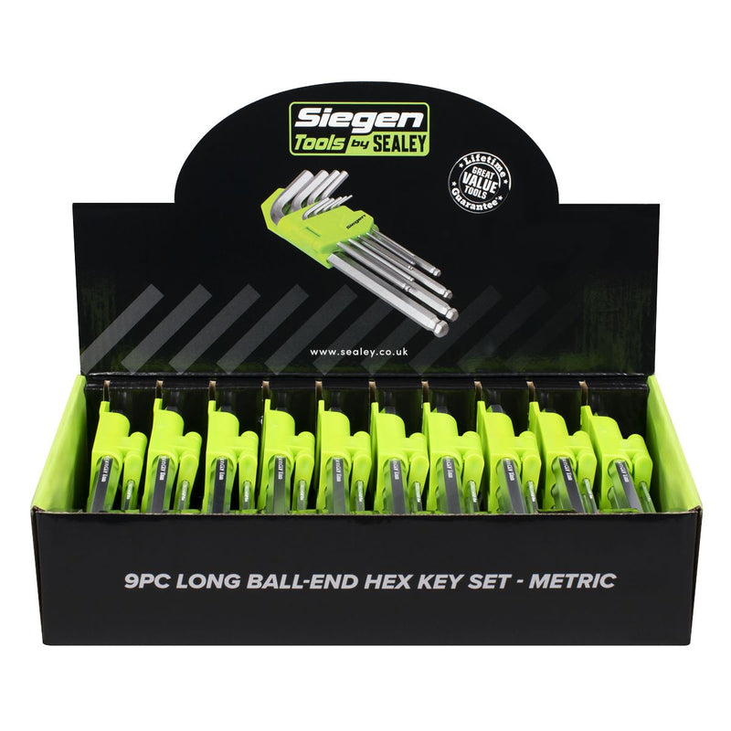 Siegen Siegen Long Ball-End Hex Key Set 9pc - Display Box of 10 S01263 Siegen - Dynamic Drive