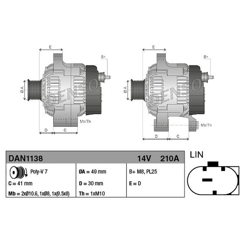 Denso Car Alternator 12V DAN1138