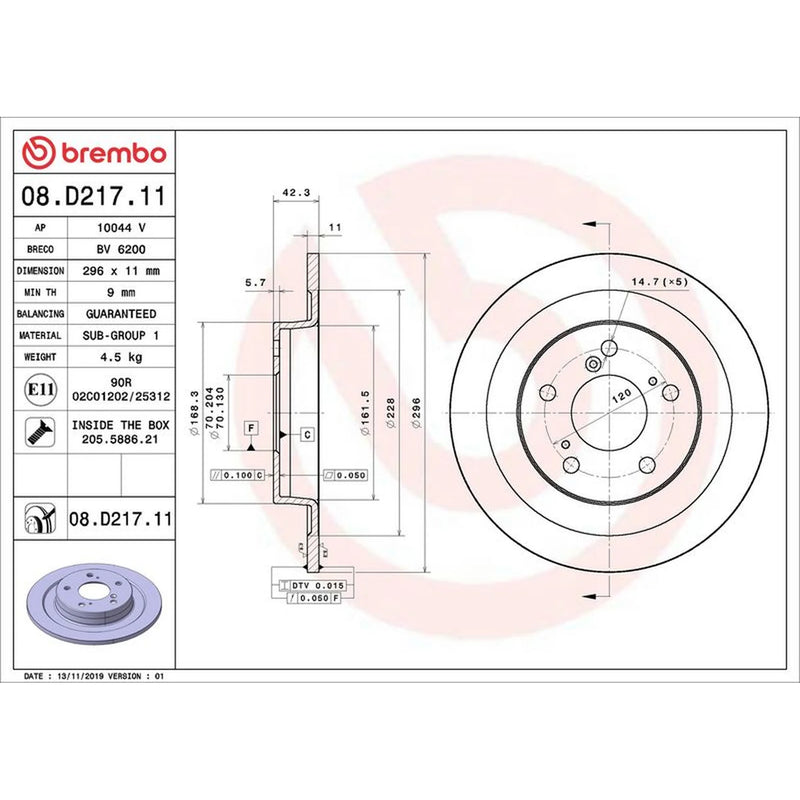 Brembo Rear Brake Solid Discs & Pads fits Honda Civic IX 2015-2016 2.0