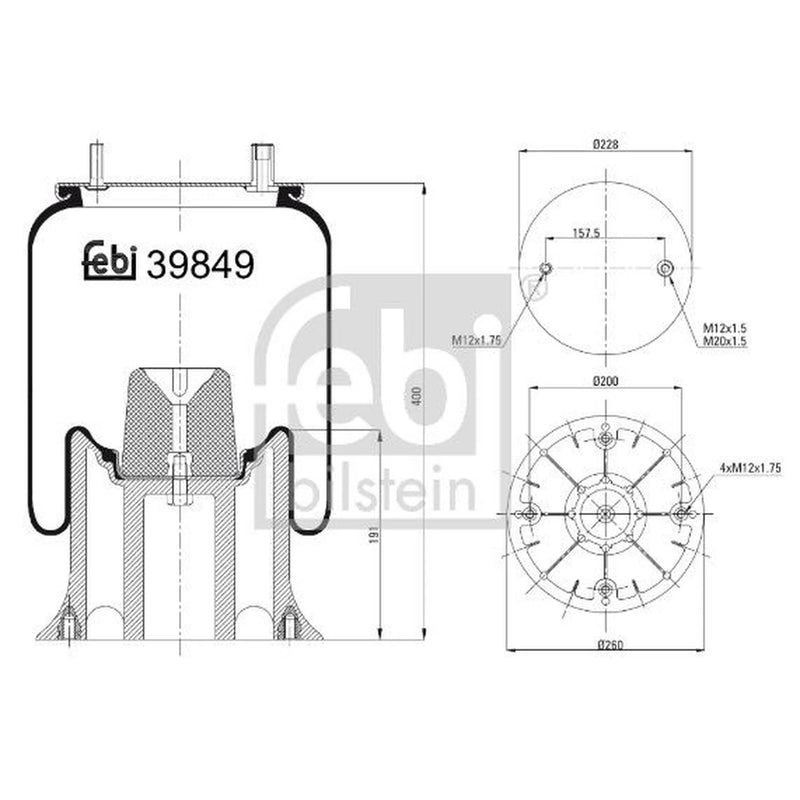 Febi Air Suspension Bellow 260mm 39849