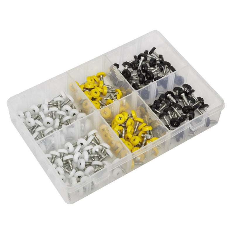Sealey Numberplate Screw Assortment 4.8mm x 18mm 195pc - Plastic Enclosed Head Sealey - Dynamic Drive