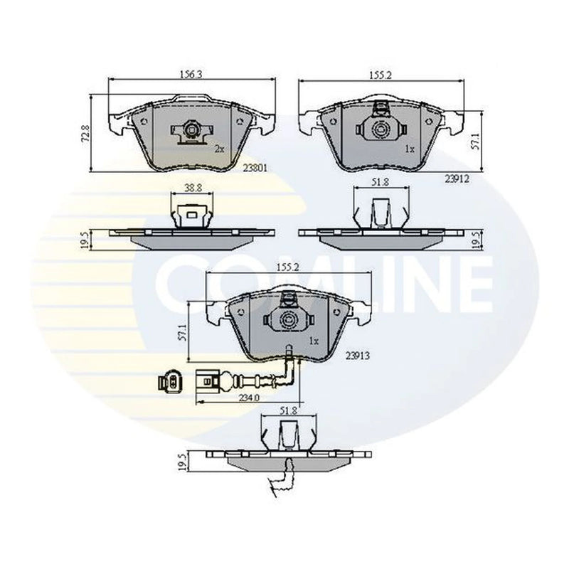 Comline 4 x Front Brake Pad Set fits Audi A3 2003-2013 1.8 2.0 3.2